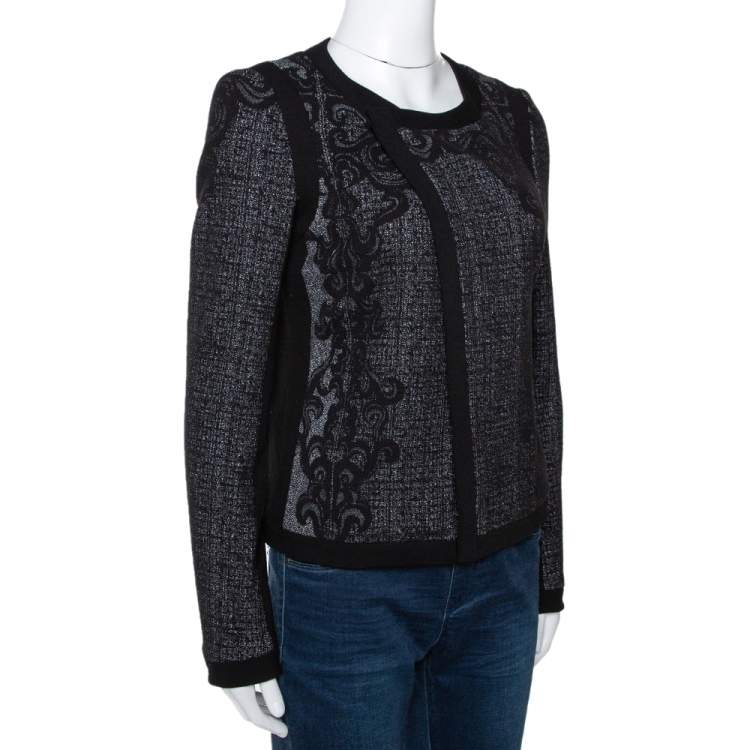 Pre Owned Diane Von Furstenberg Monochrome Textured Knit Jacket S