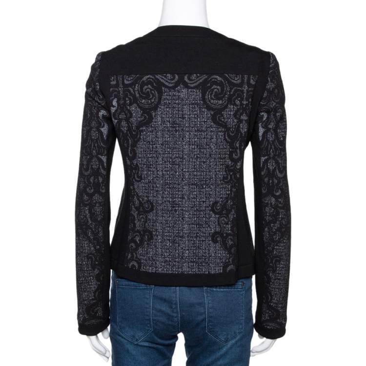 Pre Owned Diane Von Furstenberg Monochrome Textured Knit Jacket S