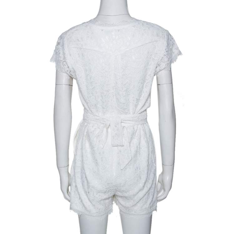 Pre Owned Diane von Furstenberg White Purdette Lace Wrap Romper S
