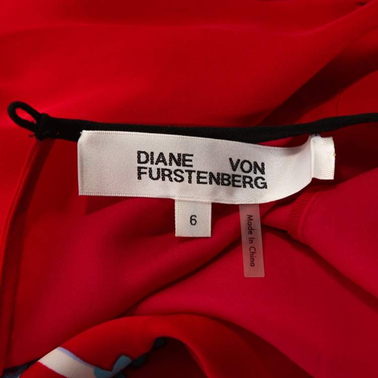 مملوكة مسبقًا Diane von Furstenberg Red Floral Print Stretch Silk Mini Dress M