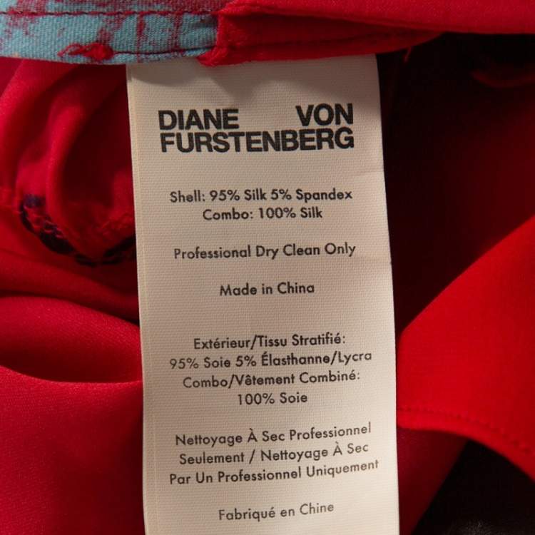 مملوكة مسبقًا Diane von Furstenberg Red Floral Print Stretch Silk Mini Dress M