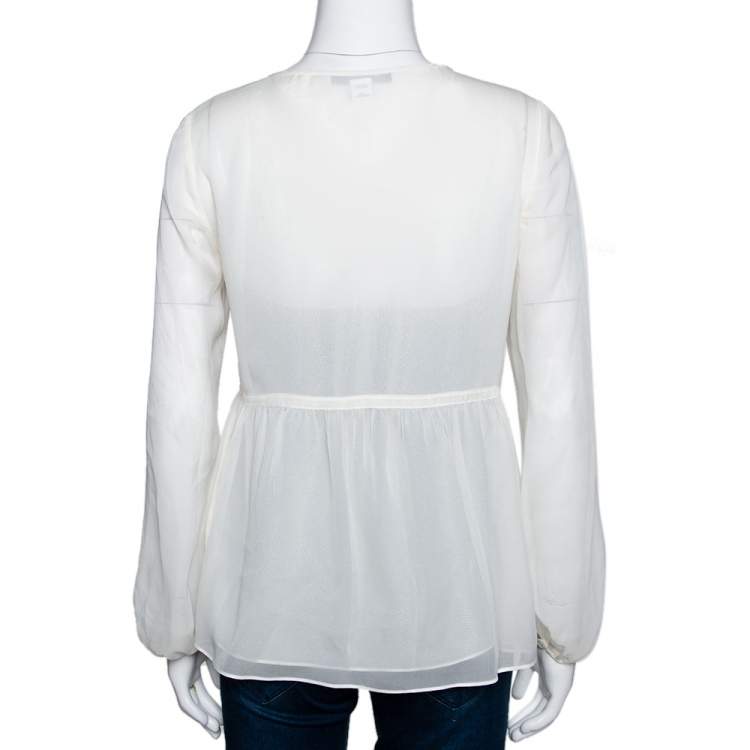 Pre Owned Diane von Furstenberg Cream Silk Pintuck Detail Jayne Blouse S