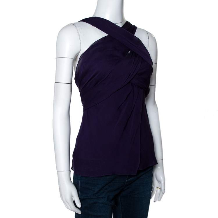 Pre Owned Diane Von Furstenberg Purple Silk Draped Nikki Top S