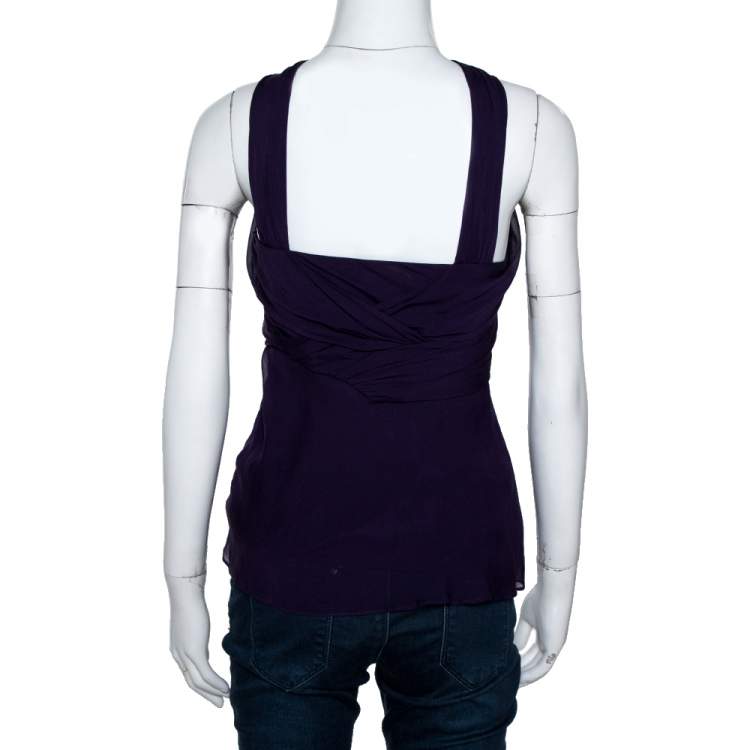 Pre Owned Diane Von Furstenberg Purple Silk Draped Nikki Top S