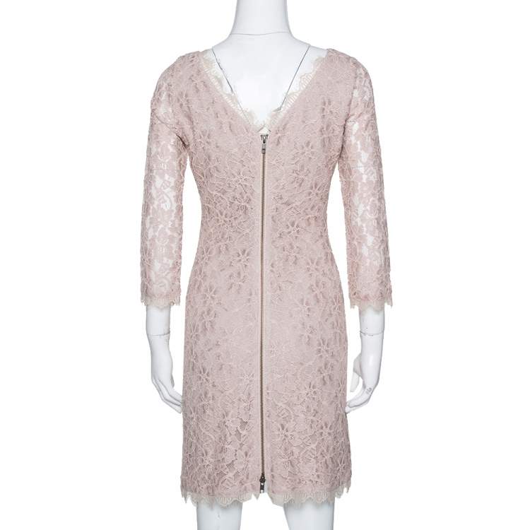 Pre Owned Diane von Furstenberg Beige Lace Zarita Shift Dress M