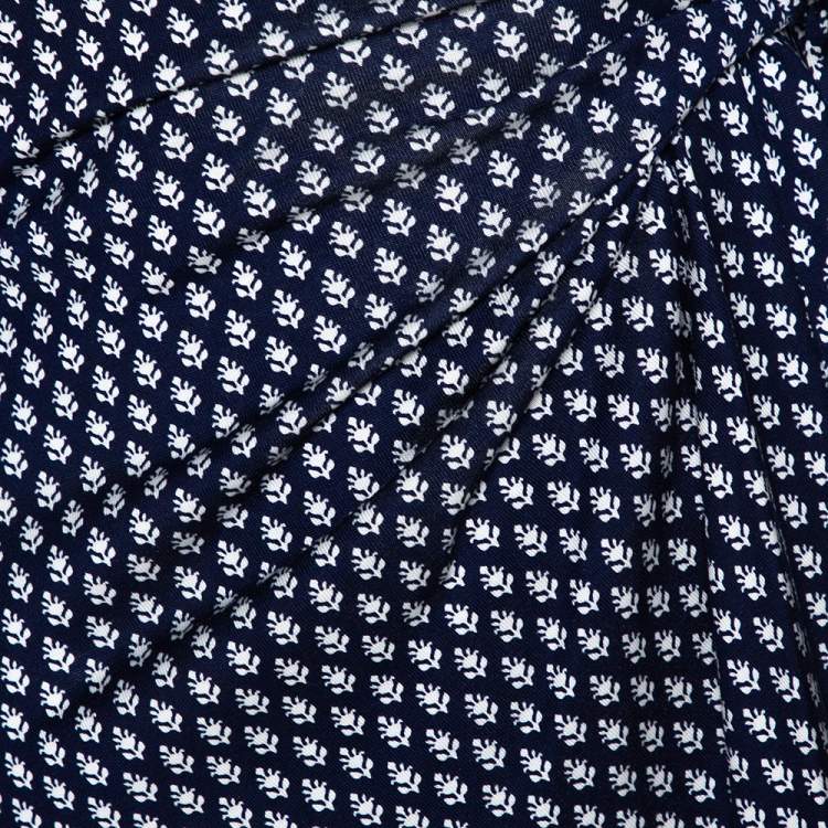 Pre Owned Diane Von Furstenberg Navy Blue Printed Silk Sigourney Two Wrap Dress S
