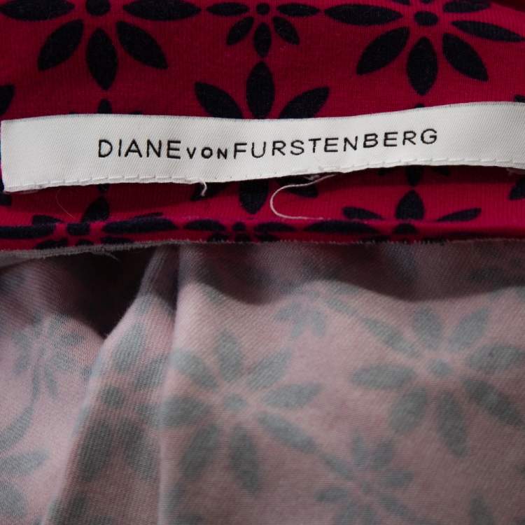 Pre Owned Diane von Furstenberg Pink Floral Print New Julian Two Mini Wrap Dress M