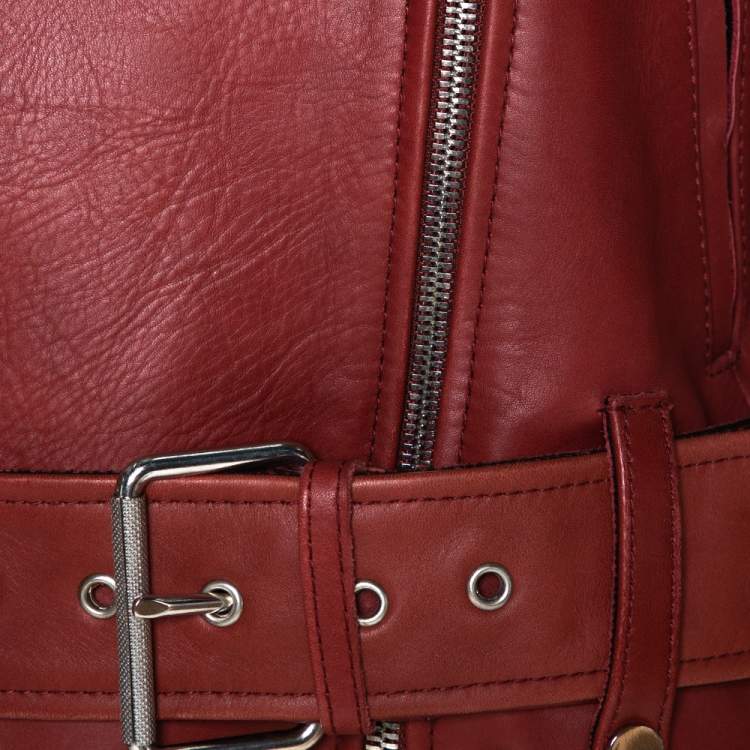 مملوكة مسبقًا Diane von Furstenberg Wine Red Leather Cropped Biker Jacket M