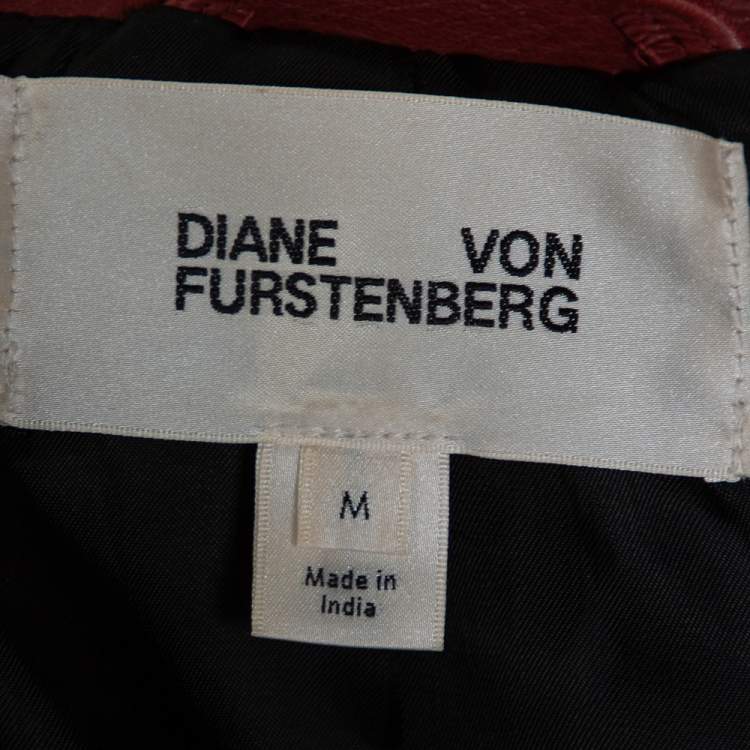 مملوكة مسبقًا Diane von Furstenberg Wine Red Leather Cropped Biker Jacket M