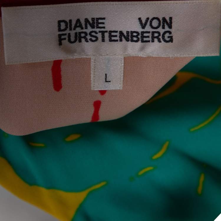 Pre Owned Diane von Furstenberg Multicolor Floral Print Silk Shell Top L