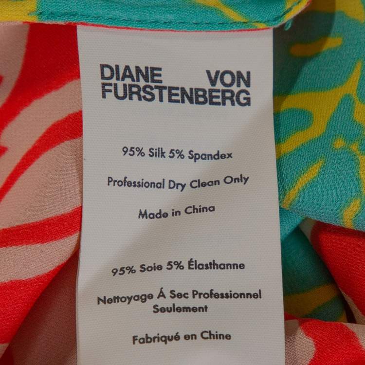 Pre Owned Diane von Furstenberg Multicolor Floral Print Silk Shell Top L
