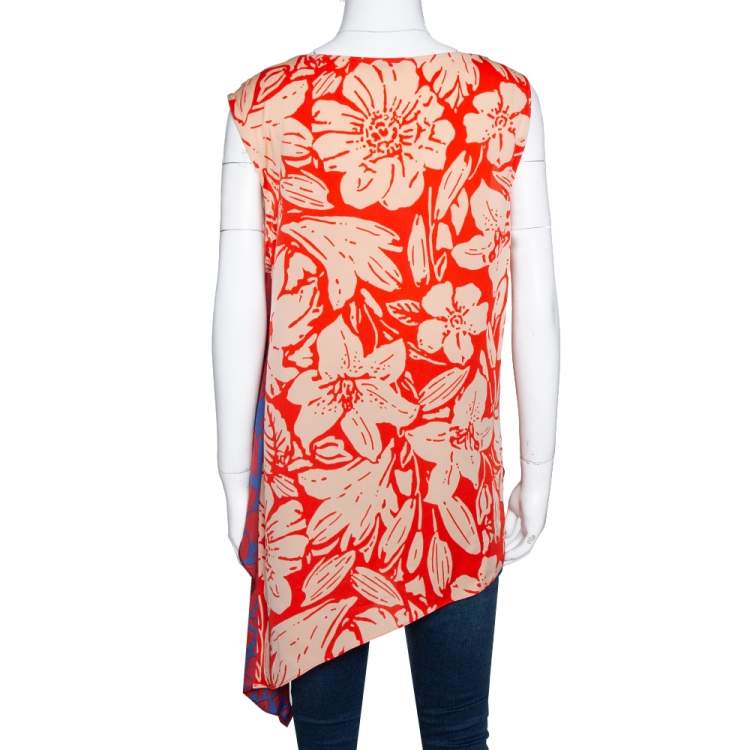 Pre Owned Diane von Furstenberg Multicolor Floral Print Silk Shell Top L