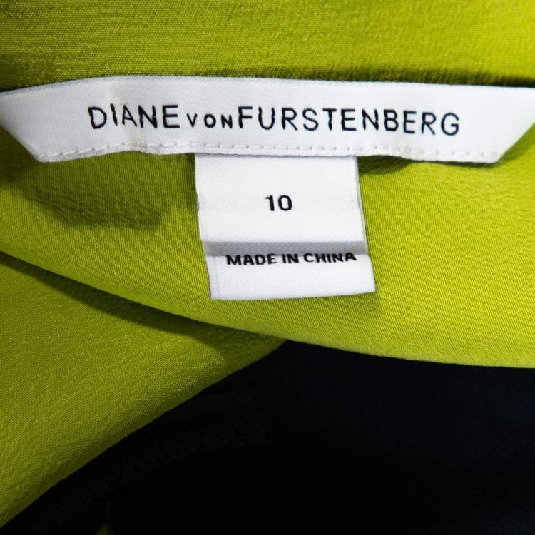 Pre Owned Diane Von Furstenberg Naval Blue Silk Contrast Trim Maisy Blouse L