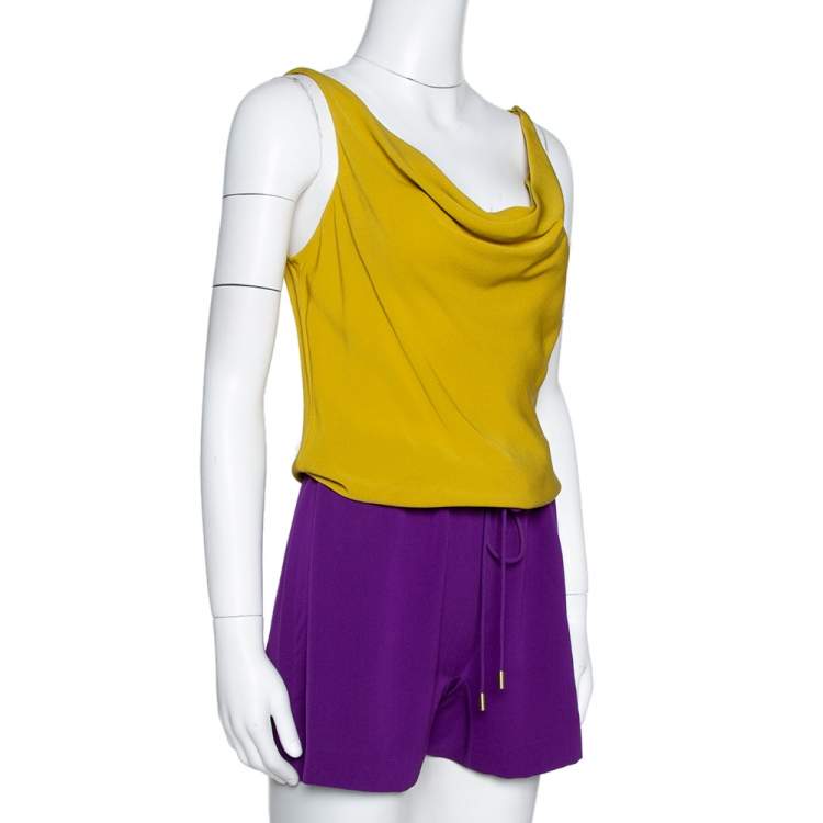 Pre Owned Diane von Furstenberg Color Block Silk Crepe Tadd Romper S