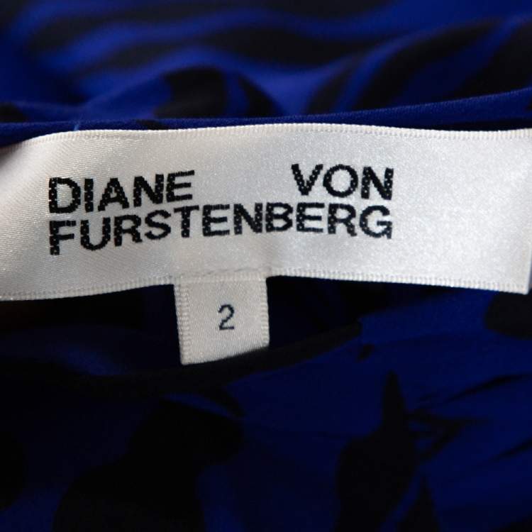 Pre Owned Diane von Furstenberg Royal Blue Printed Silk Sleeveless Jumpsuit S