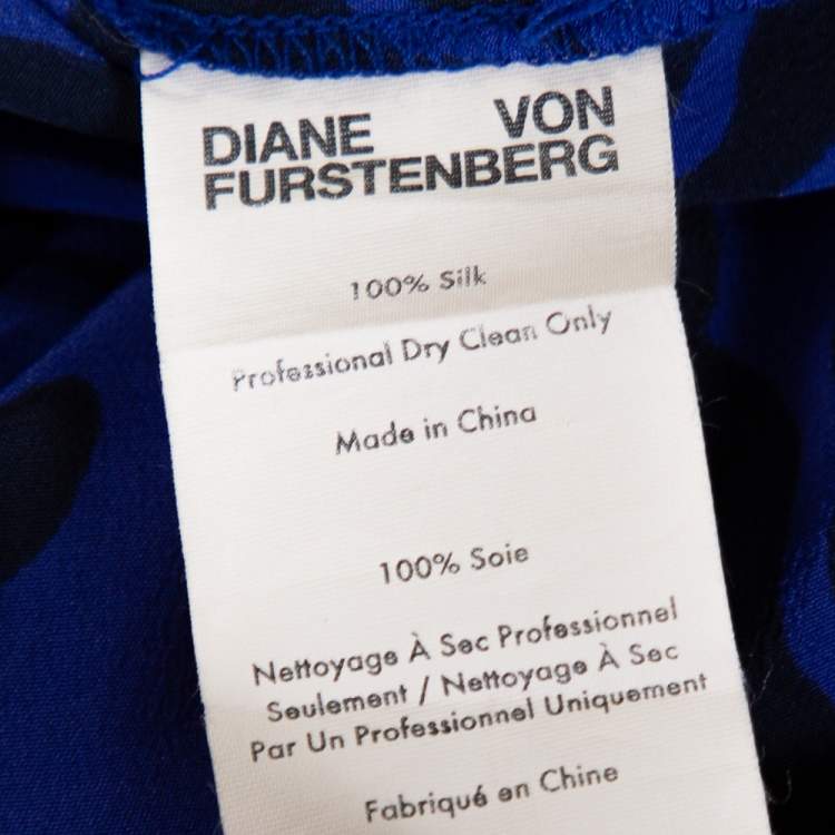 Pre Owned Diane von Furstenberg Royal Blue Printed Silk Sleeveless Jumpsuit S