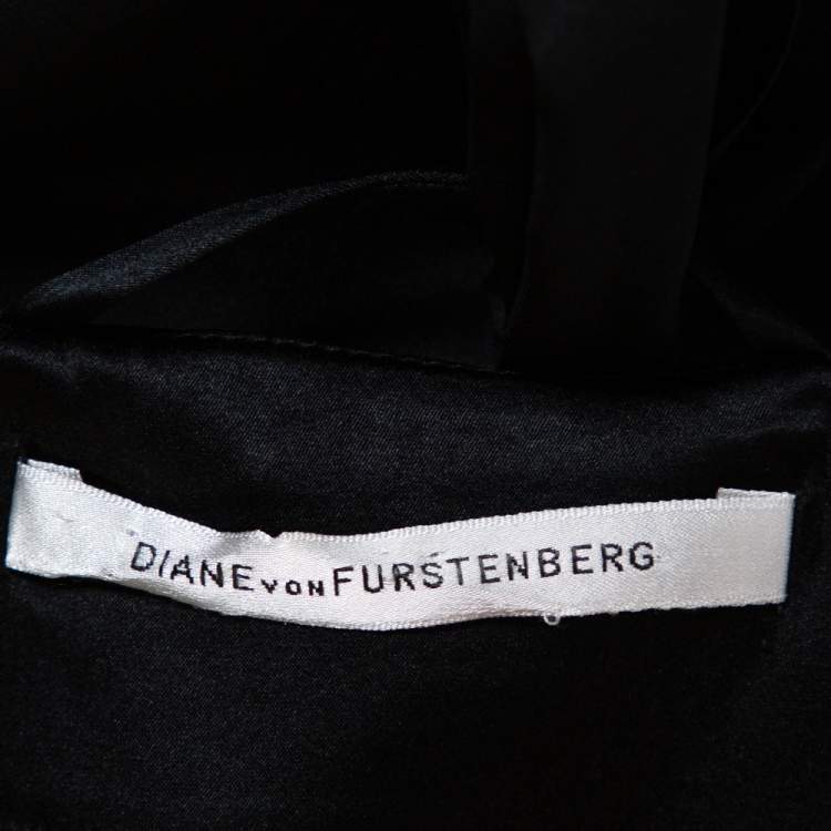 مملوكة مسبقًا Diane von Furstenberg Black Silk Neck Tie Detail Blouse M