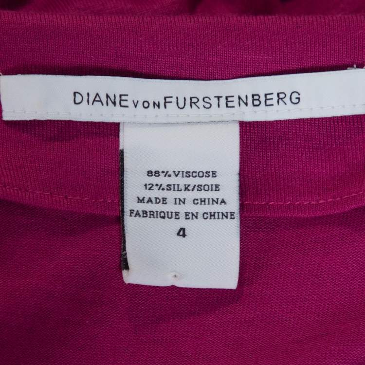 Pre Owned Diane von Furstenberg Fuchsia Pink Jersey New Julian LS Wrap Dress S