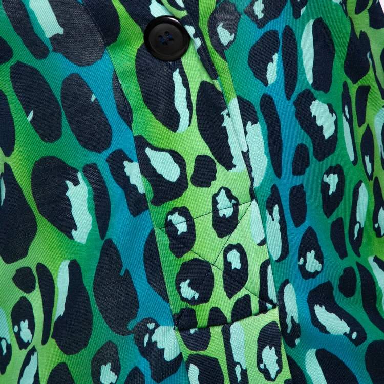 Pre Owned Diane Von Furstenberg Blue & Green Animal Print Silk Jersey Gaby Dress S