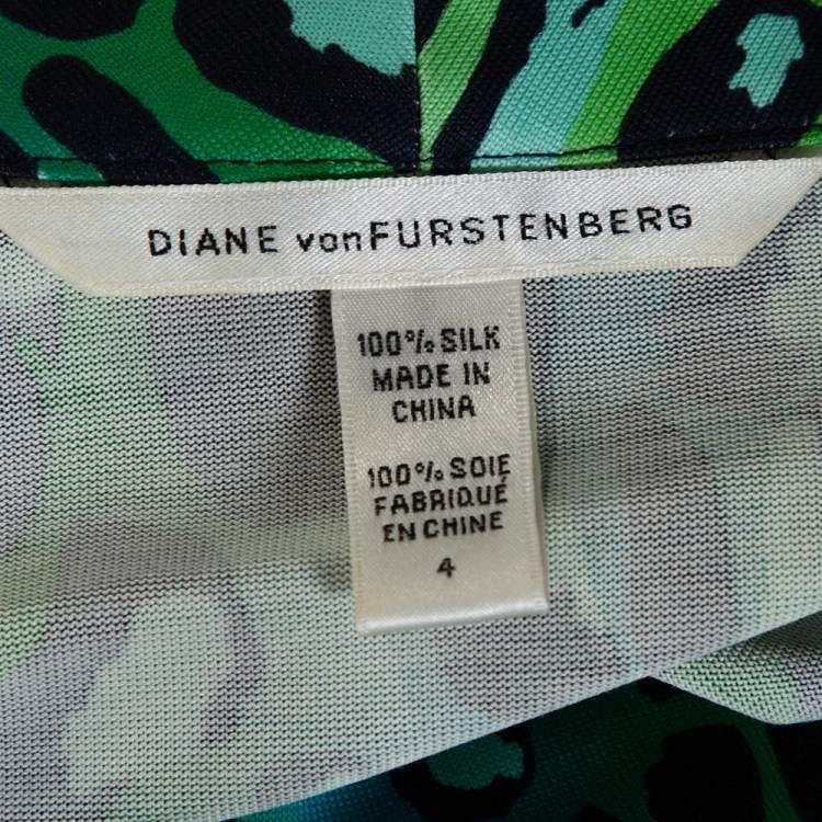 Pre Owned Diane Von Furstenberg Blue & Green Animal Print Silk Jersey Gaby Dress S