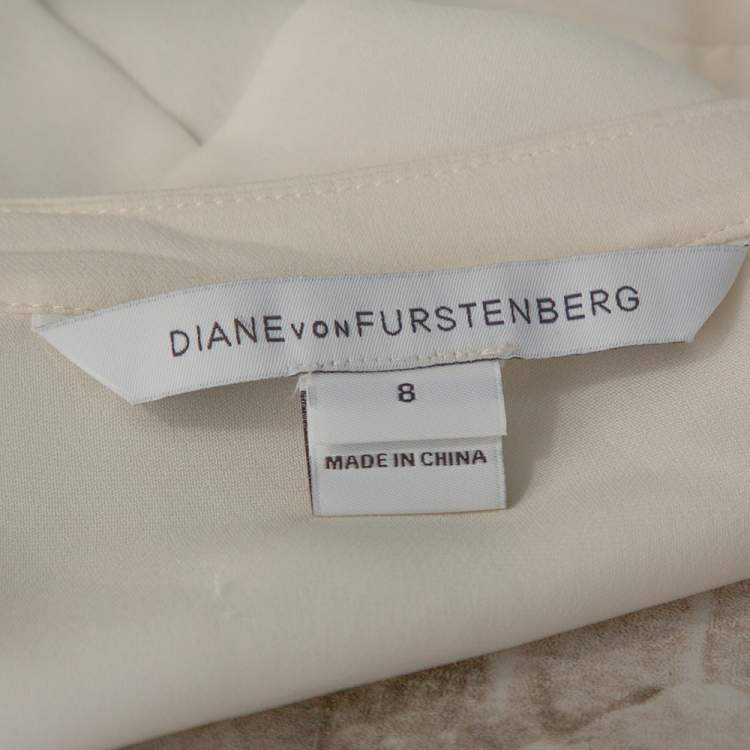 Pre Owned Diane von Furstenberg Cream Silk Ruffle Trim Adelaide Blouse M