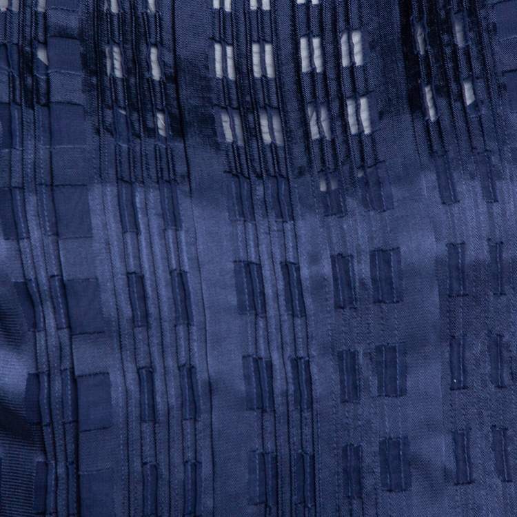 Pre Owned Diane von Furstenberg Navy Blue Check Patterned Satin Jumpsuit M