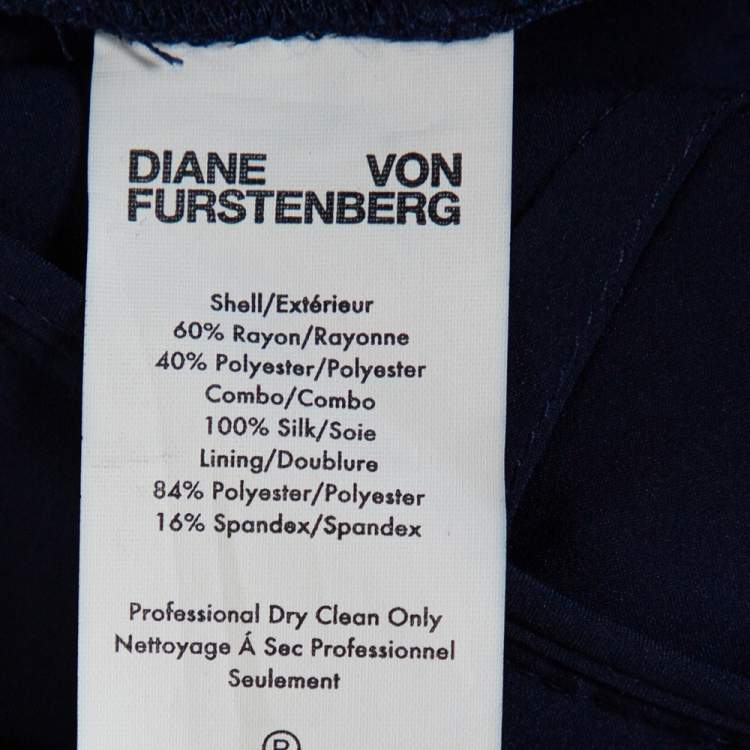 Pre Owned Diane von Furstenberg Navy Blue Check Patterned Satin Jumpsuit M