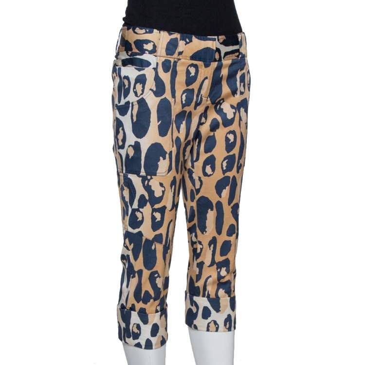 Pre Owned Diane von Furstenberg Beige Animal Print Silk Ewan Capri Pants M