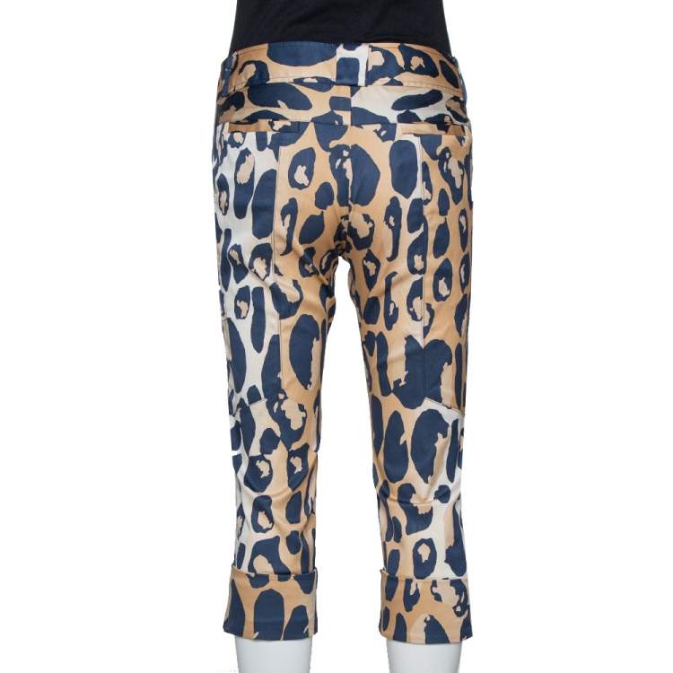 Pre Owned Diane von Furstenberg Beige Animal Print Silk Ewan Capri Pants M