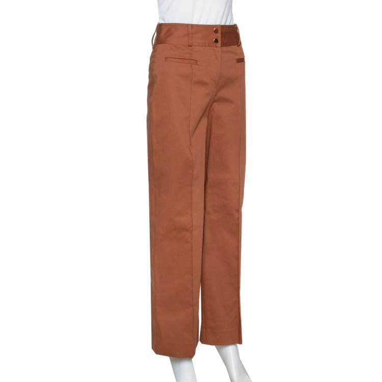 Pre Owned Diane Von Furstenberg Caramel Cotton High Waisted Wide Leg Trousers S