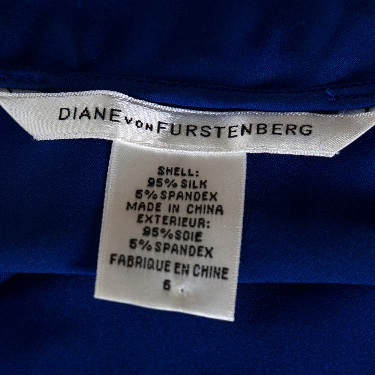 Pre Owned Diane von Furstenberg Blue Silk Ruched Handy Dress M