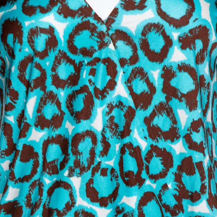 Pre Owned Diane Von Furstenberg Electric Blue Printed Jersey Hayley Wrap Dress M 