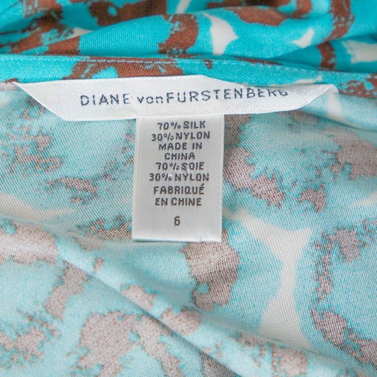 Pre Owned Diane Von Furstenberg Electric Blue Printed Jersey Hayley Wrap Dress M 