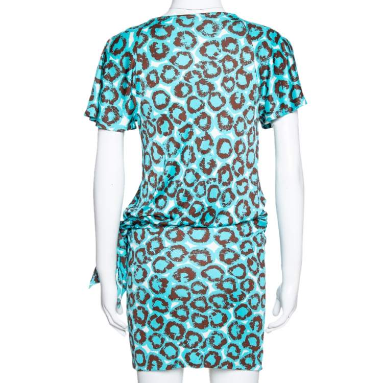 Pre Owned Diane Von Furstenberg Electric Blue Printed Jersey Hayley Wrap Dress M 