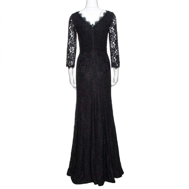 Pre Owned Diane von Furstenberg Black Lace Zarita Gown S