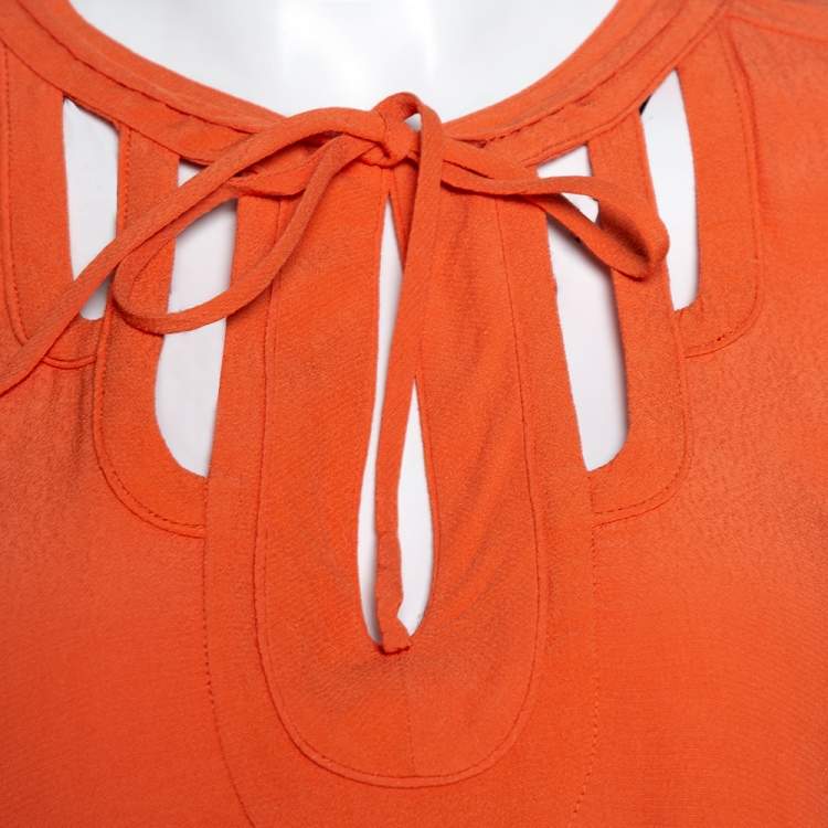 Pre Owned Diane Von Furstenberg  Orange Crepe Cutout Detail Kea Shift Dress L 