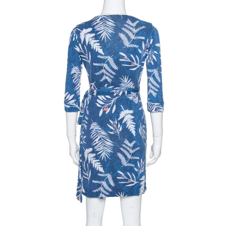 Pre Owned Diane Von Furstenberg Blue Printed Knit New Julian Two Wrap Dress S