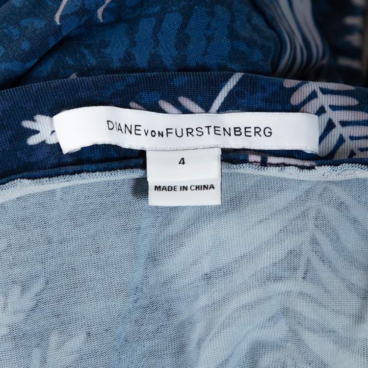 Pre Owned Diane Von Furstenberg Blue Printed Knit New Julian Two Wrap Dress S