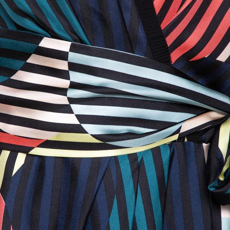 Pre Owned Diane von Furstenberg Multicolor Printed Silk Belted Rilla Dress L