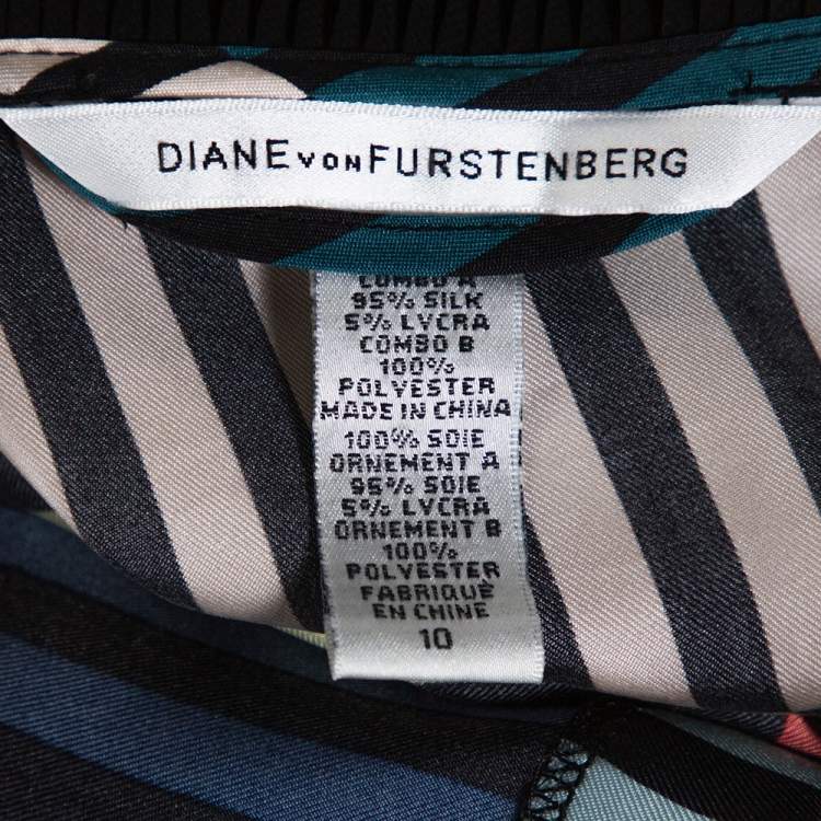 Pre Owned Diane von Furstenberg Multicolor Printed Silk Belted Rilla Dress L