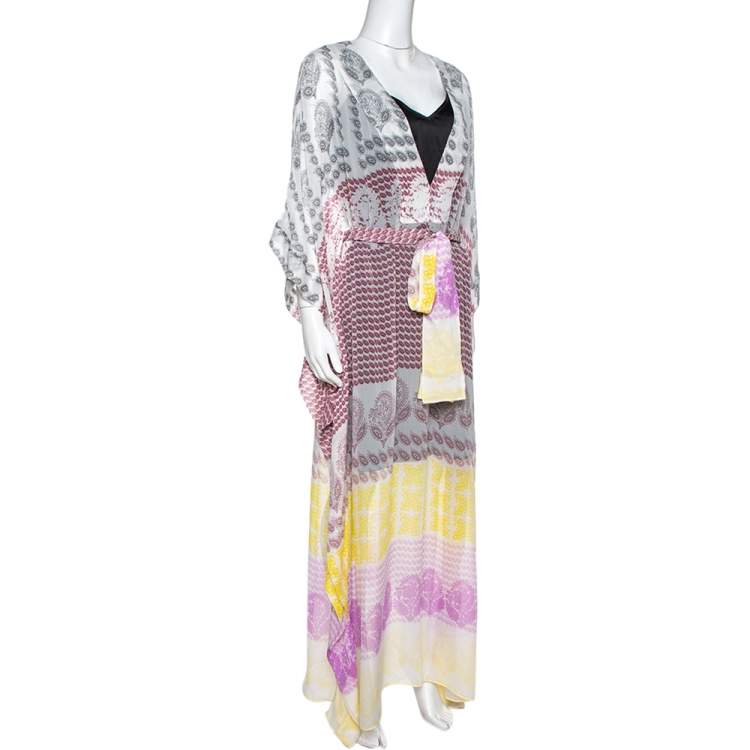 Pre Owned Diane von Furstenberg White Printed Silk Sheer Annushka Kaftan M