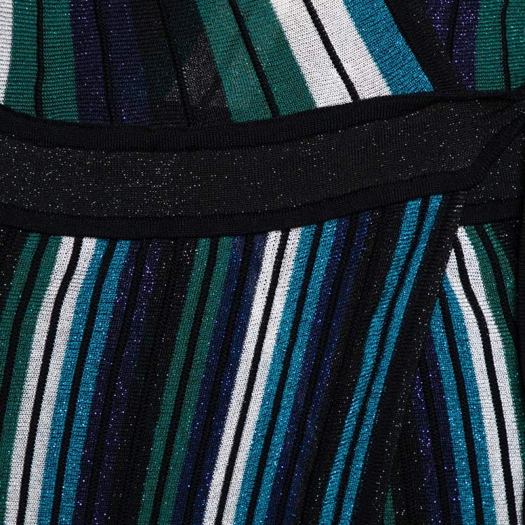 Pre Owned Diane von Furstenberg Black Lurex Striped Knit Cadenza Wrap Dress P