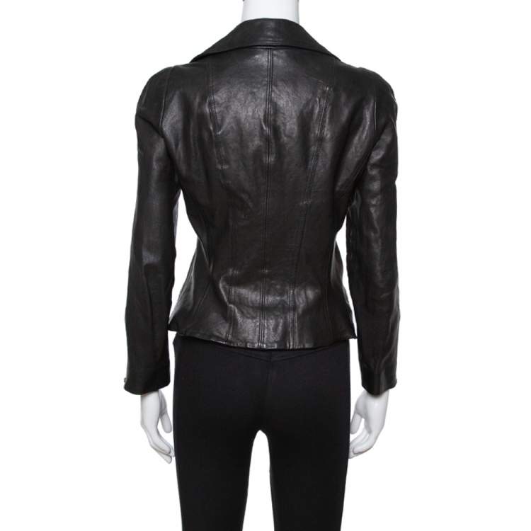 Pre Owned Diane von Furstenberg Black Leather Bikerita Jacket M