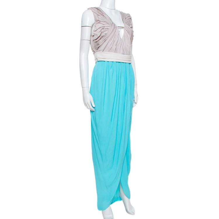 Pre Owned Diane von Furstenberg Blue Sateen & Crepe Wrap Effect Darleena Dress M