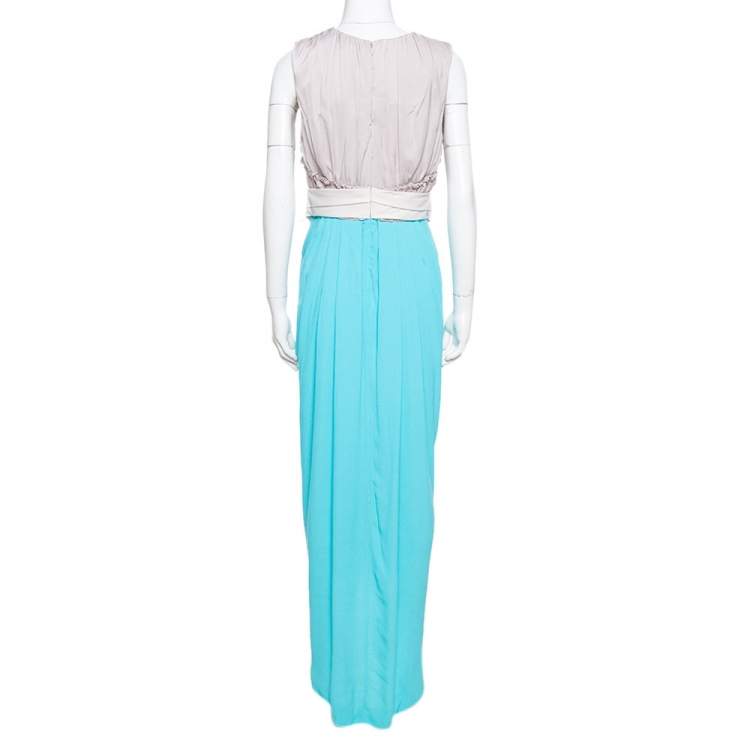 Pre Owned Diane von Furstenberg Blue Sateen & Crepe Wrap Effect Darleena Dress M
