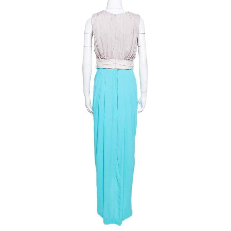 Pre Owned Diane von Furstenberg Blue Sateen & Crepe Wrap Effect Darleena Dress S