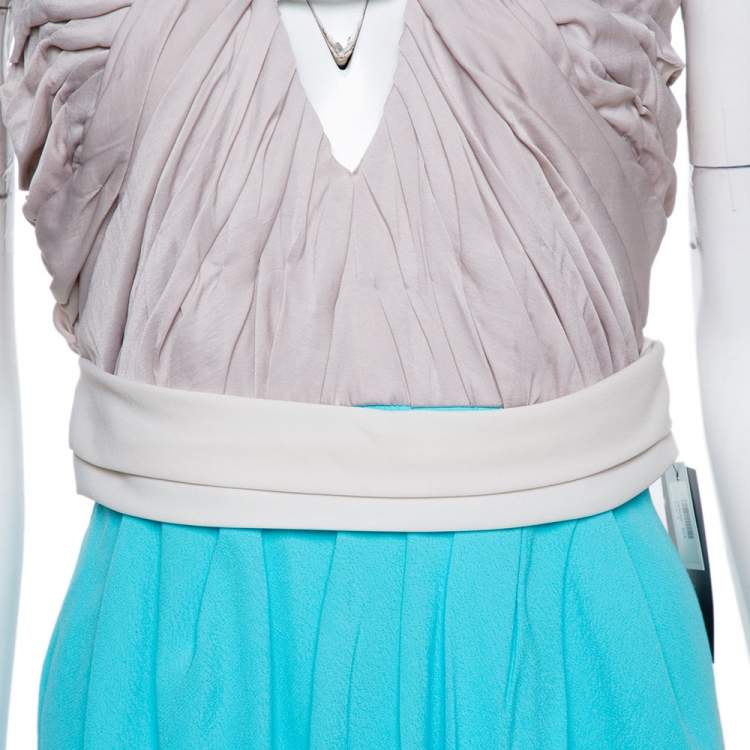 Pre Owned Diane von Furstenberg Blue Sateen & Crepe Wrap Effect Darleena Dress S