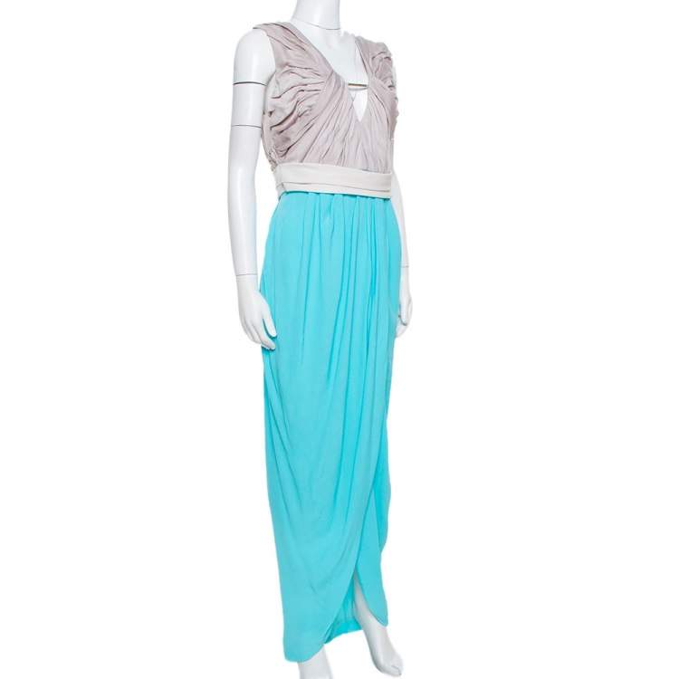 Pre Owned Diane von Furstenberg Blue Sateen & Crepe Wrap Effect Darleena Dress S