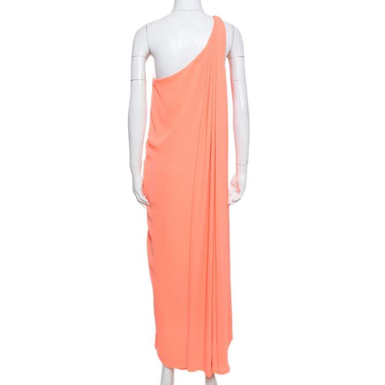 Pre Owned Diane von Furstenberg Neon Orange Crepe Liluye One Shoulder Dress M
