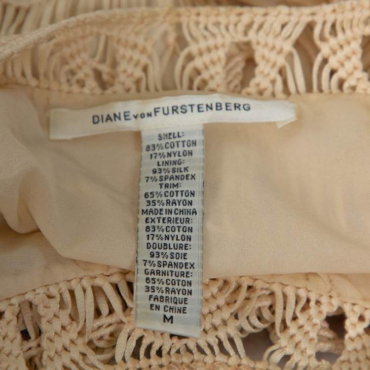 Pre Owned Diane von Furstenberg Cream Crochet Macrame Solar Belted Dress M